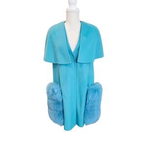 Womens NWT Elegant Turquoise Blue Short-sleeve Cape Coat Sz. S/M